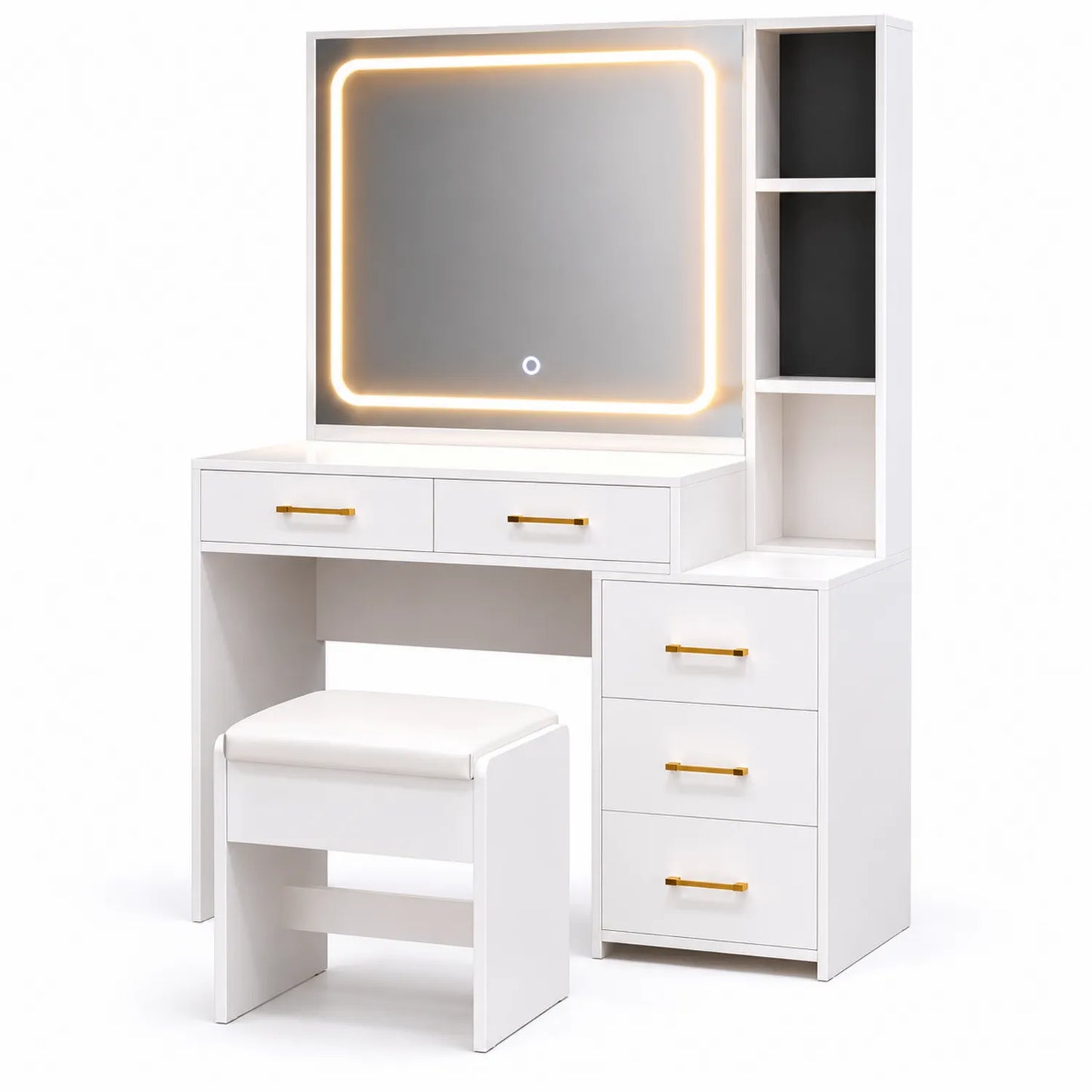 Schminktisch Set mit LED-Beleuchtung und Spiegel Weiß MDF-Holz 100x40x140cm