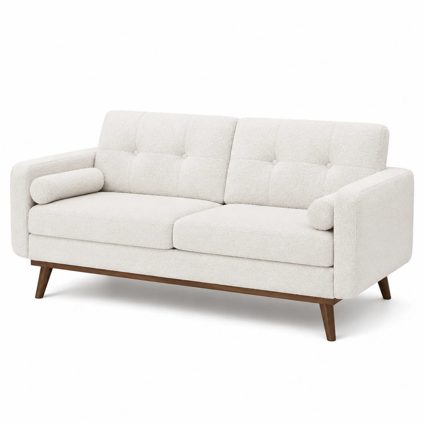 Zweisitzer Sofa Creme Bouclé mit Holzbeinen
