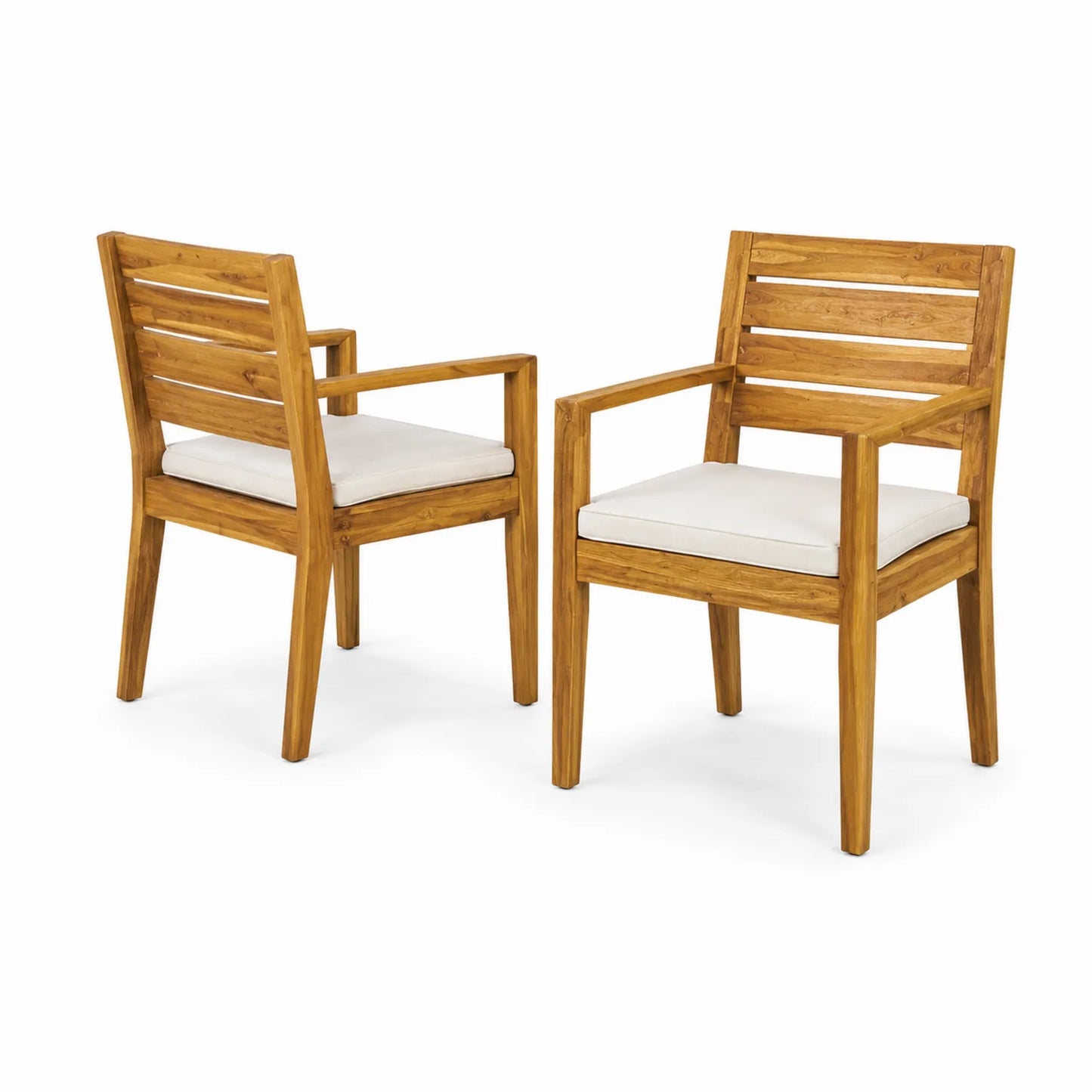 2er Set Teakholz Stühle mit Kissen Naturholz Creme