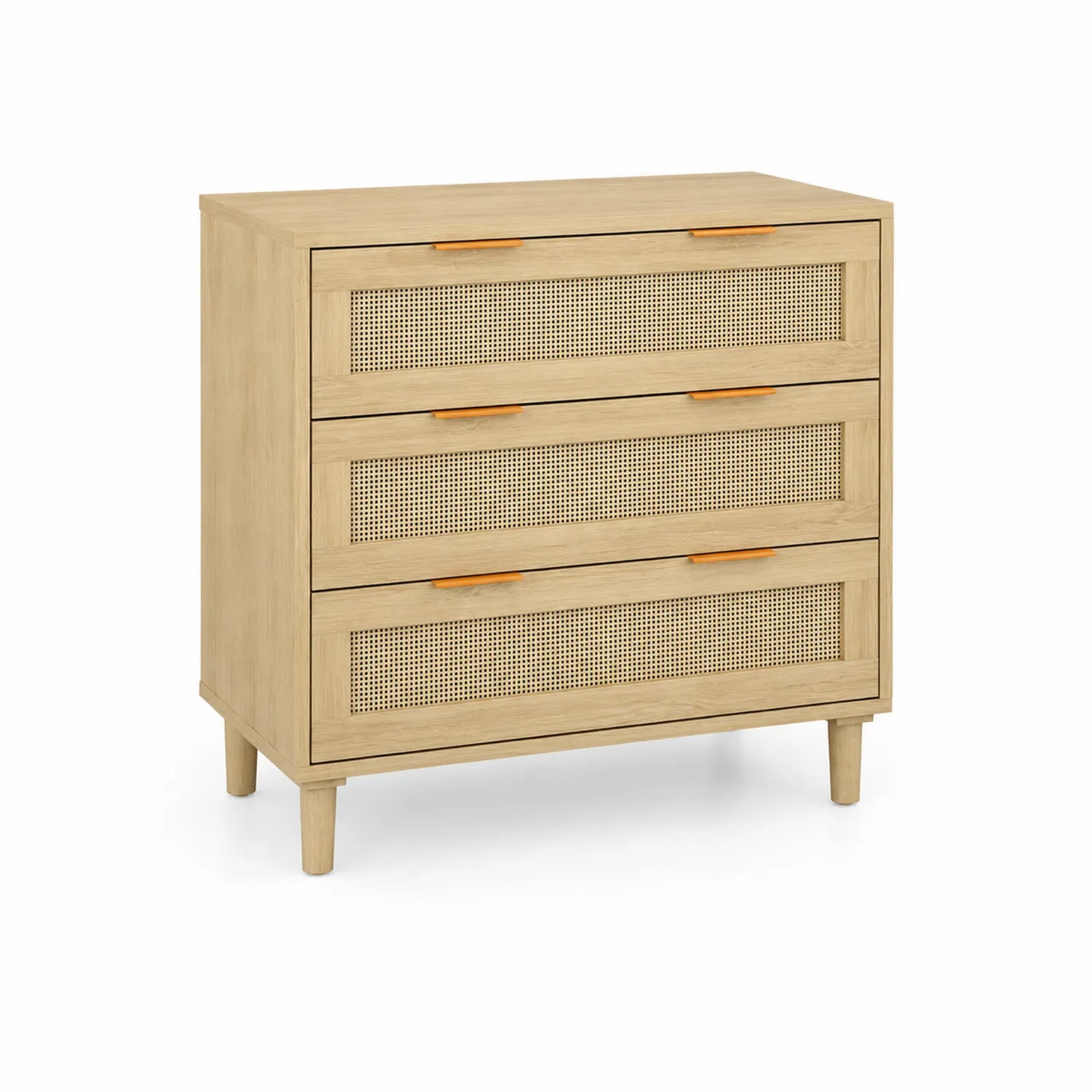 Holzkommode mit 3 Schubladen und Rattan Beige