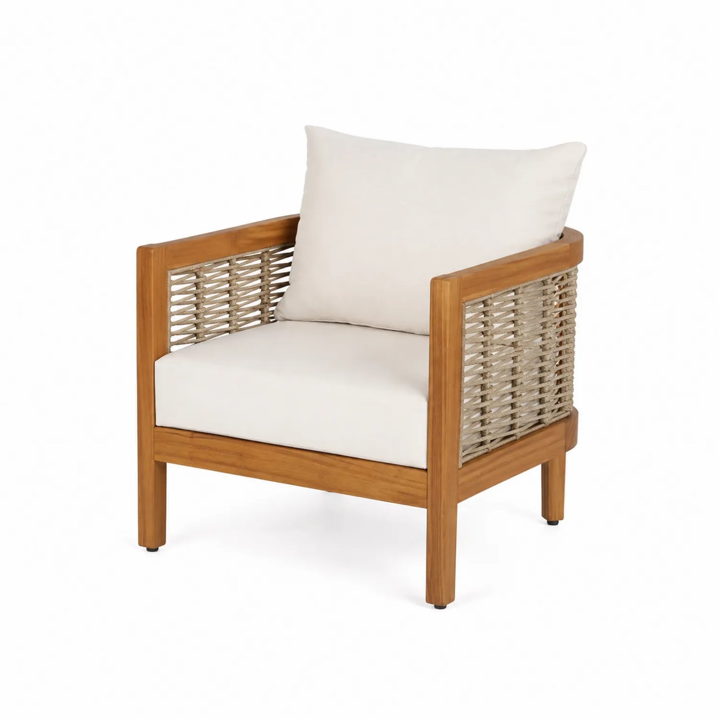 Teakholz Outdoor Stuhl mit Polyester Kissen Creme 80x70x85 cm