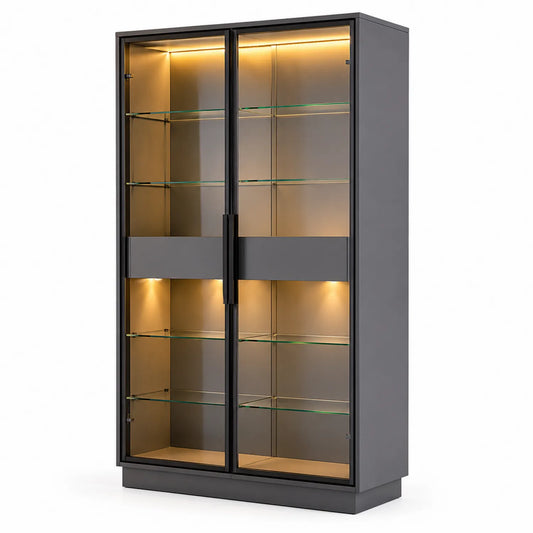 Glasvitrine Metall Grau mit LED