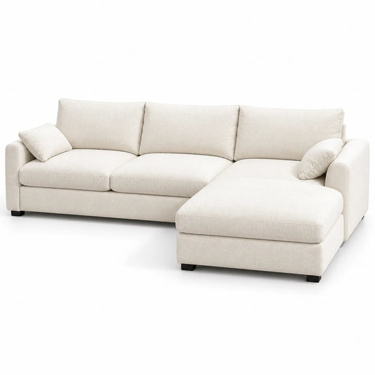 Ecksofa mit Ottomane Stoff Baumwoll-Leinen Beige 250cm