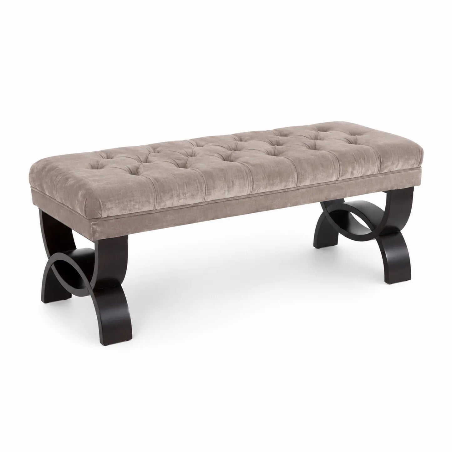 Polsterbank Samt Beige mit Holzbeinen