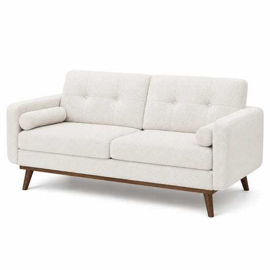 Zweisitzer Sofa Creme Bouclé mit Holzbeinen