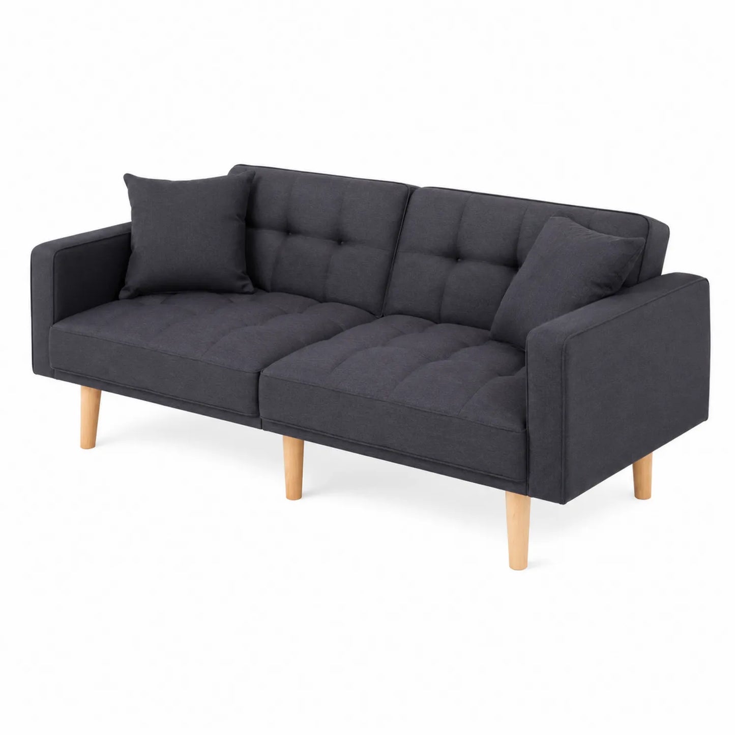 Dreisitzer Sofa Dunkelgrau Stoff Holz
