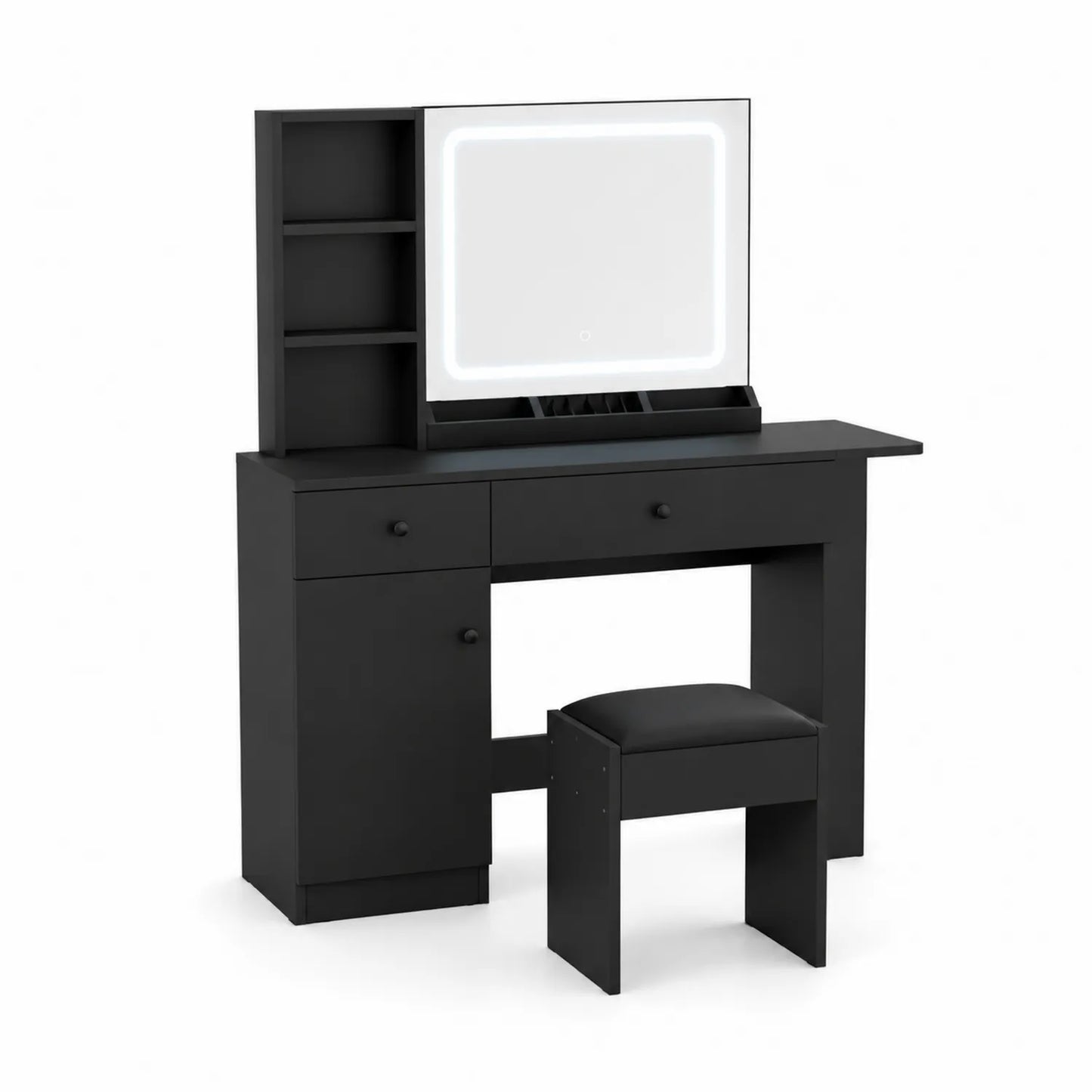 Schminktischset Schwarz mit Spiegel und LED