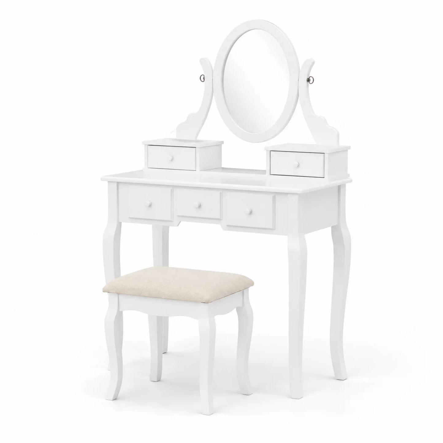 Frisiertisch Set mit Spiegel und Hocker Holz Weiß