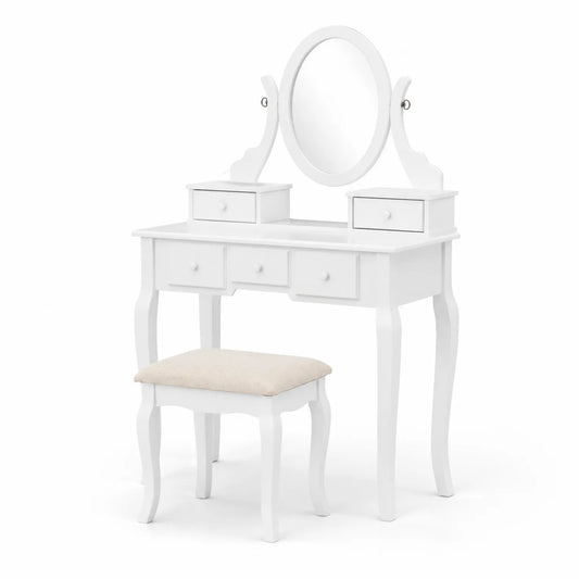 Frisiertisch Set mit Spiegel und Hocker Holz Weiß