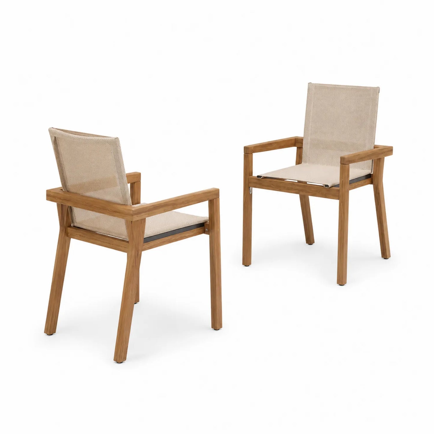 2er Set Gartenstühle aus Teakholz und Polyestergewebe Beige